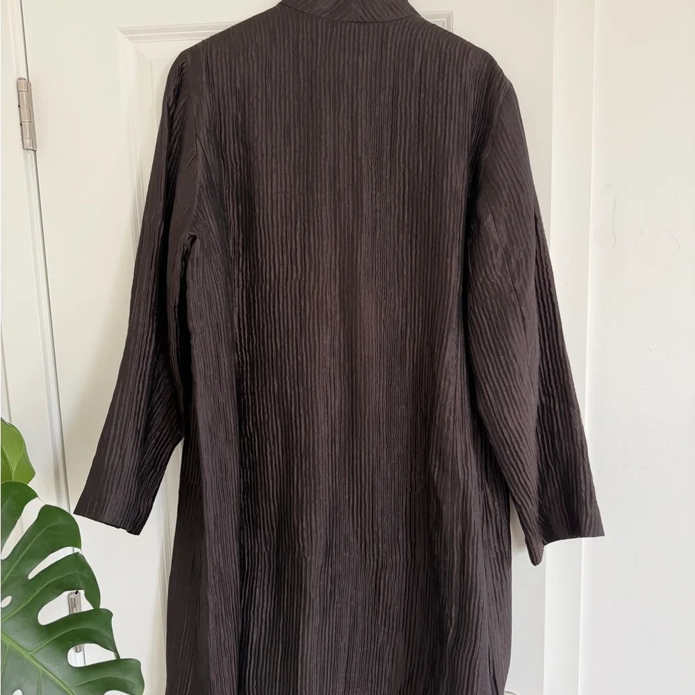 EILEEN FISHER brown Silk lined long Sleeve Shirt Dress silk XL dark brown - Picture 4 of 5